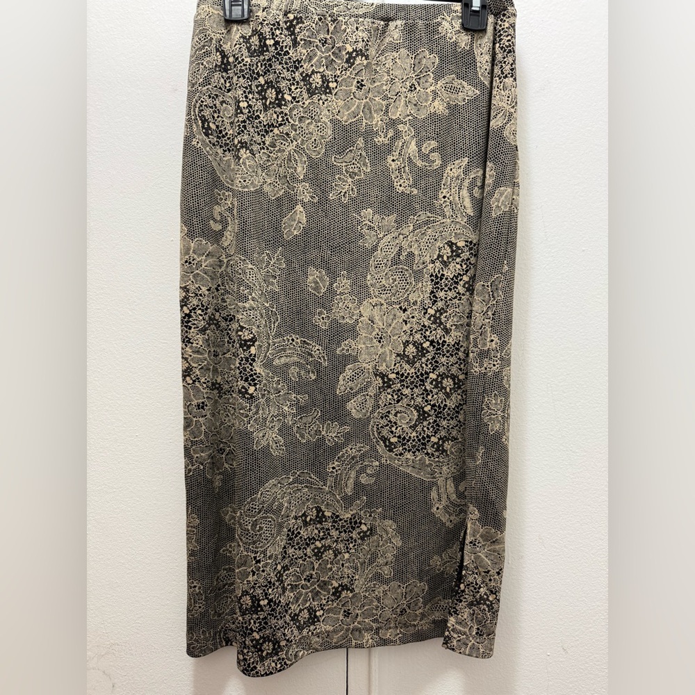 Y2K Van Heusen midi skirt with slit and lacework printed design small
